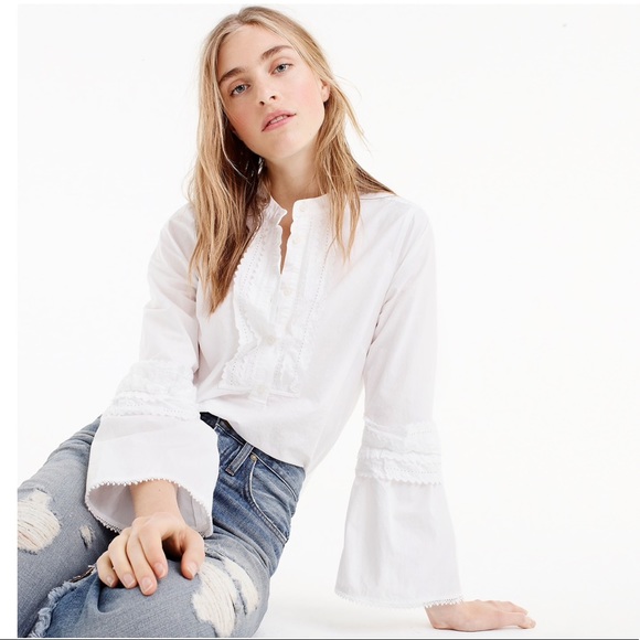 J. Crew Tops - JCREW-EMBROIDERED BELL-SLEEVE